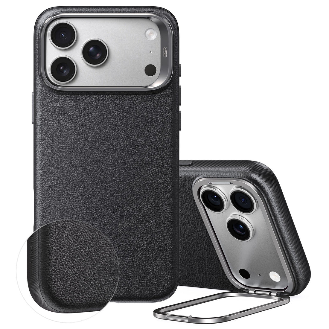 Black Vegan Leather iPhone 18 Pro Max Magsafe Case with Stand