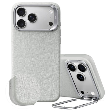 Light Gray Vegan Leather iPhone 18 Pro Max Magsafe Case with Stand