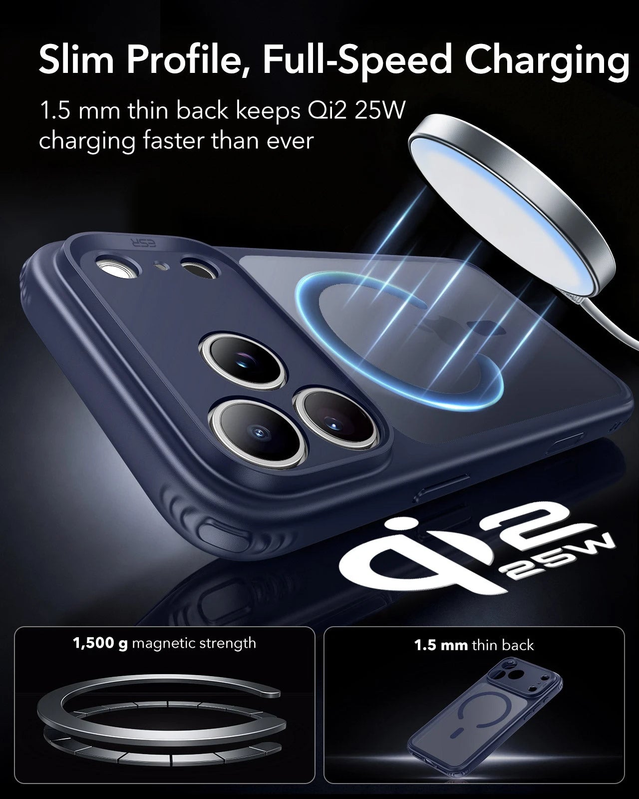 ESR Frosted Blue iPhone 18 Pro Max Magsafe Slim Phone Case Slim Profile, Full-Speed Charging