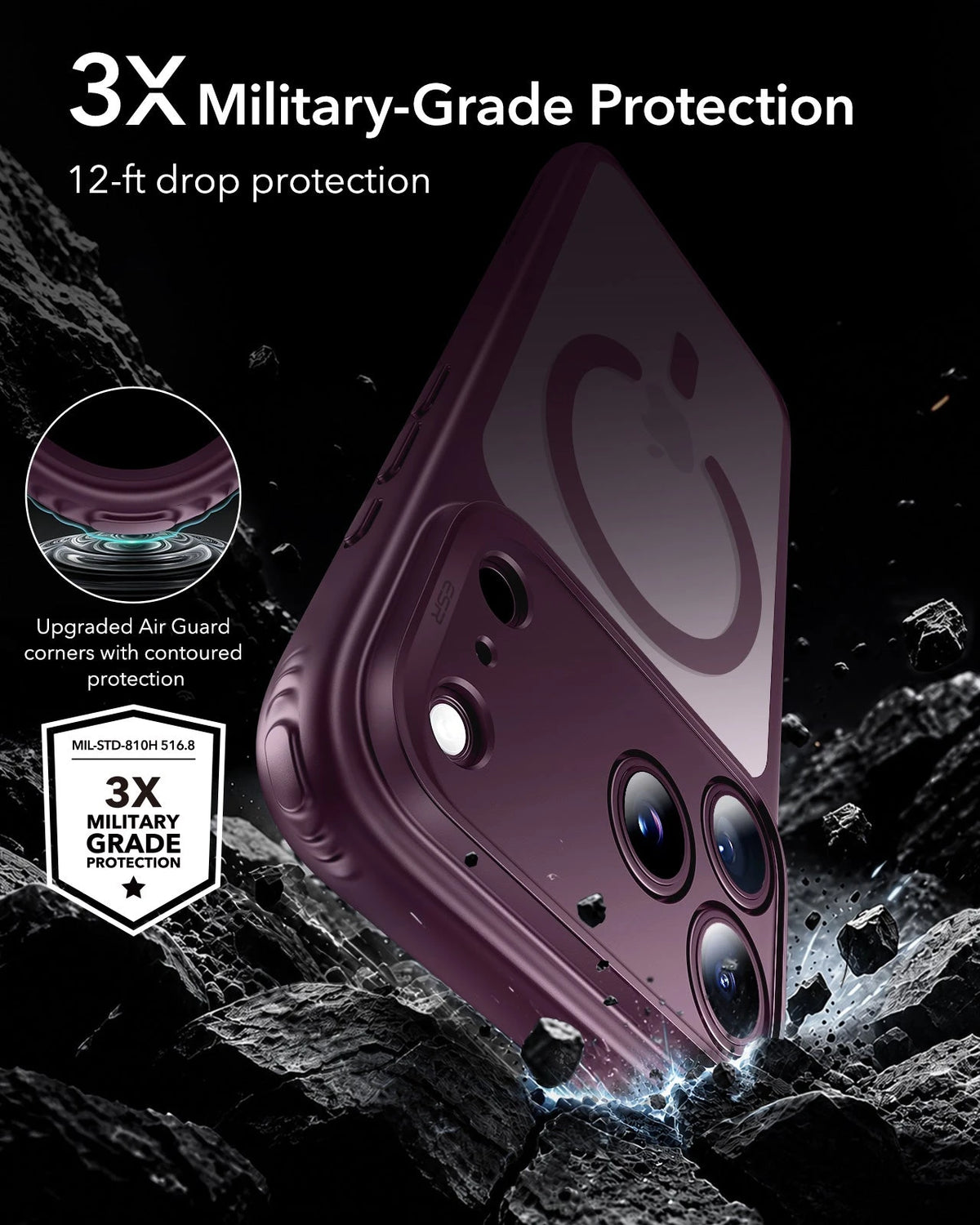 ESR Frosted Deep Burgundy iPhone 18 Pro Max Magsafe Slim Phone Case 3X Military-Grade Protection