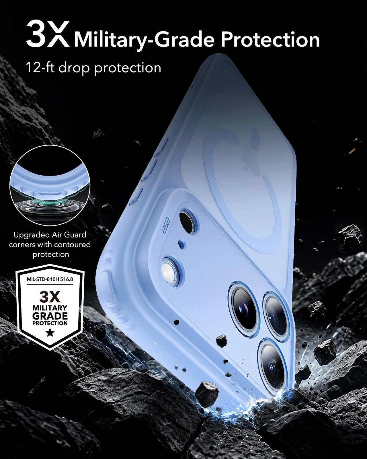 ESR Frosted Misty Blue iPhone 18 Pro Max Magsafe Slim Phone Case 3X Military-Grade Protection