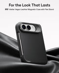 Black Vegan Leather iPhone Duo Magsafe Case with Stand For the Look That Lasts