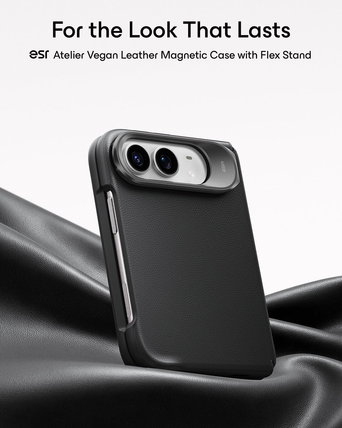 Black Vegan Leather iPhone Duo Magsafe Case with Stand For the Look That Lasts