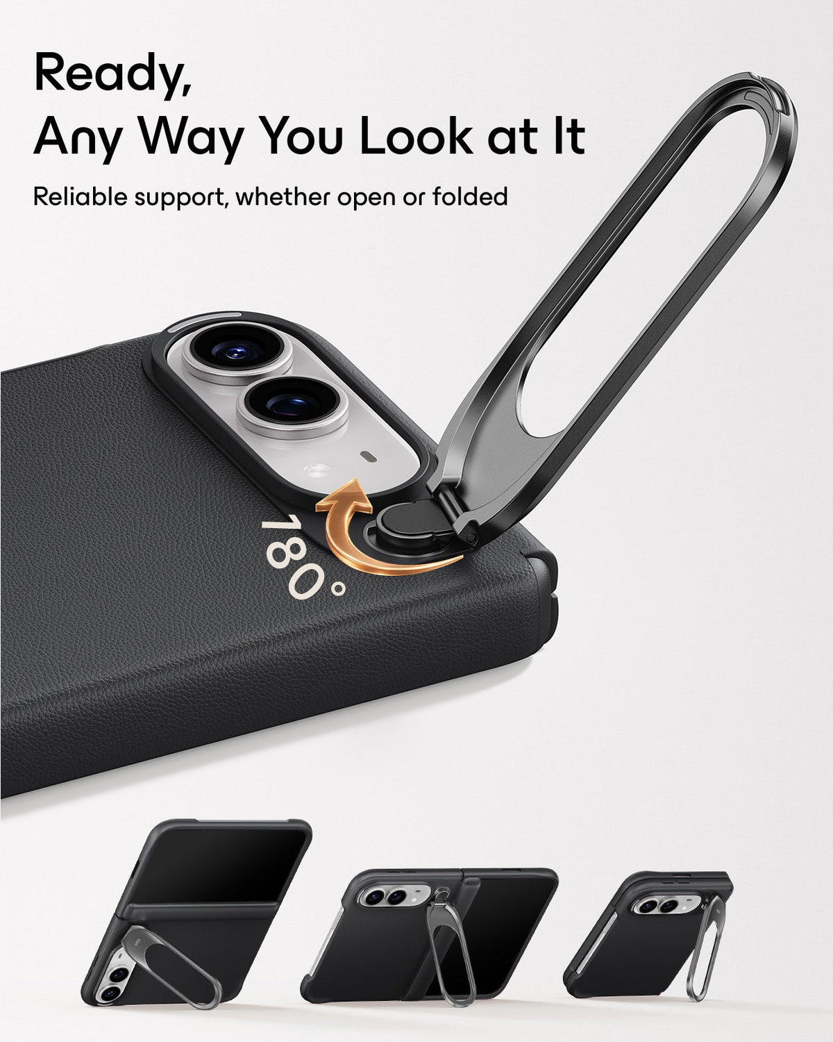 Black Vegan Leather iPhone Duo Magsafe Case with Stand Ready, Any Way You Look at It
