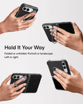 Black Vegan Leather iPhone Duo Magsafe Case with Stand Hold It Your Way