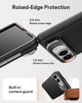 Black Vegan Leather iPhone Duo Magsafe Case with Stand Raised-Edge Protection