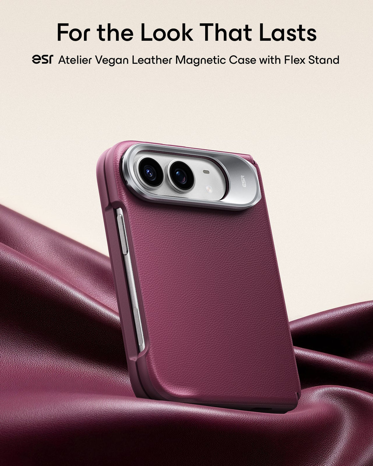 Deep Burgundy Vegan Leather iPhone Duo Magsafe Case with Stand For the Look That Lasts