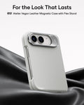 Light Gray Vegan Leather iPhone Duo Magsafe Case with Stand For the Look That Lasts