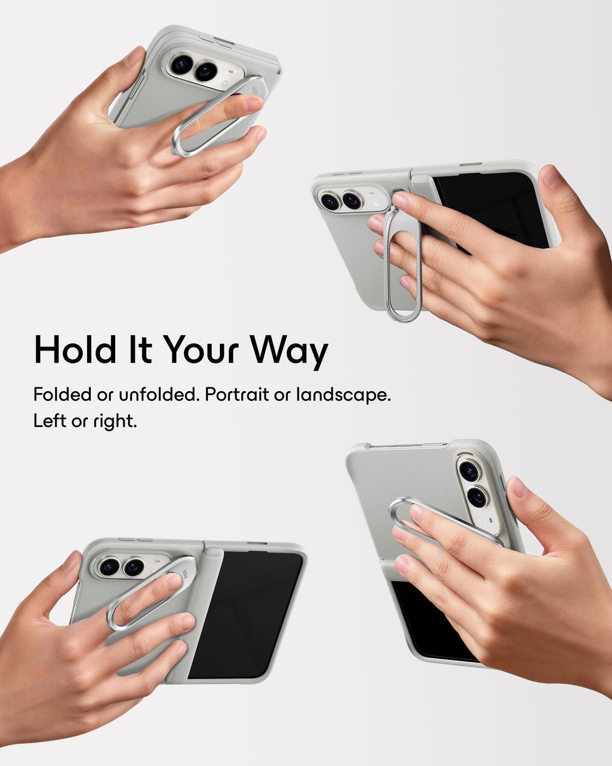 Light Gray Vegan Leather iPhone Duo Magsafe Case with Stand Hold It Your Way