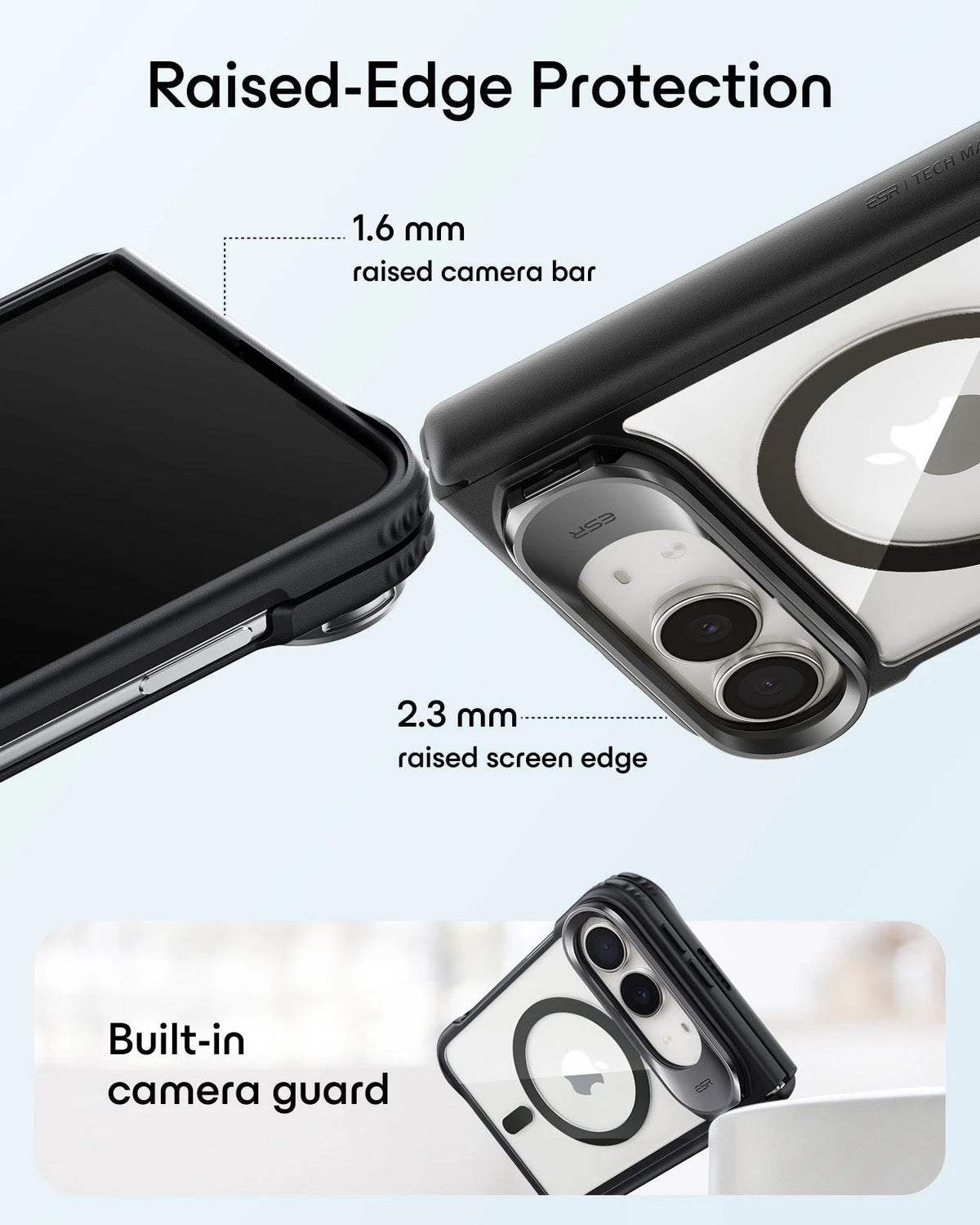 ESR Clear Black iPhone 18 Pro Max Magsafe Slim Phone Case with Stand Raised-Edge Protection