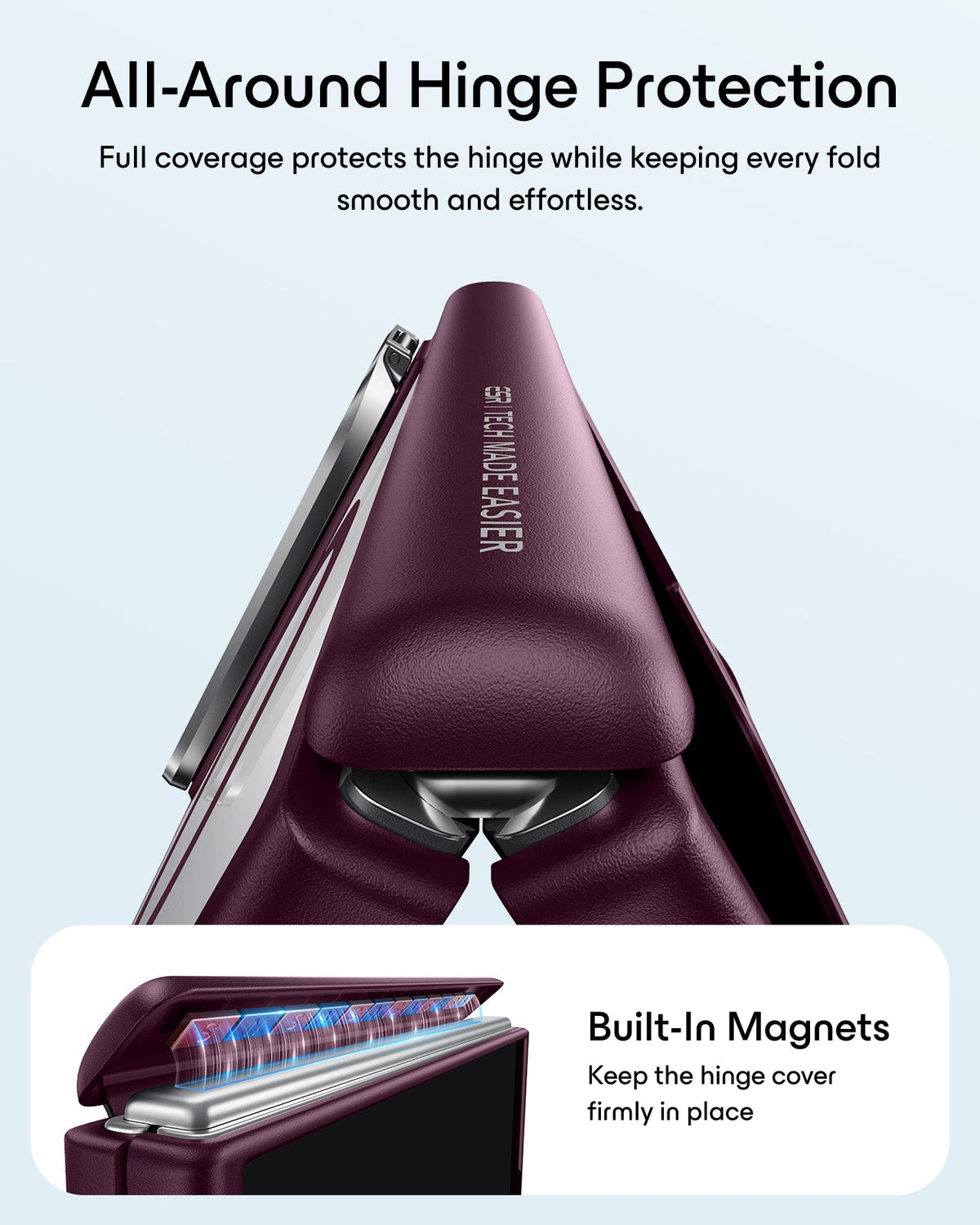 Frosted Burgundy iPhone 18 Pro Max Magsafe Slim Phone Case with Stand All-Around Hinge Protection