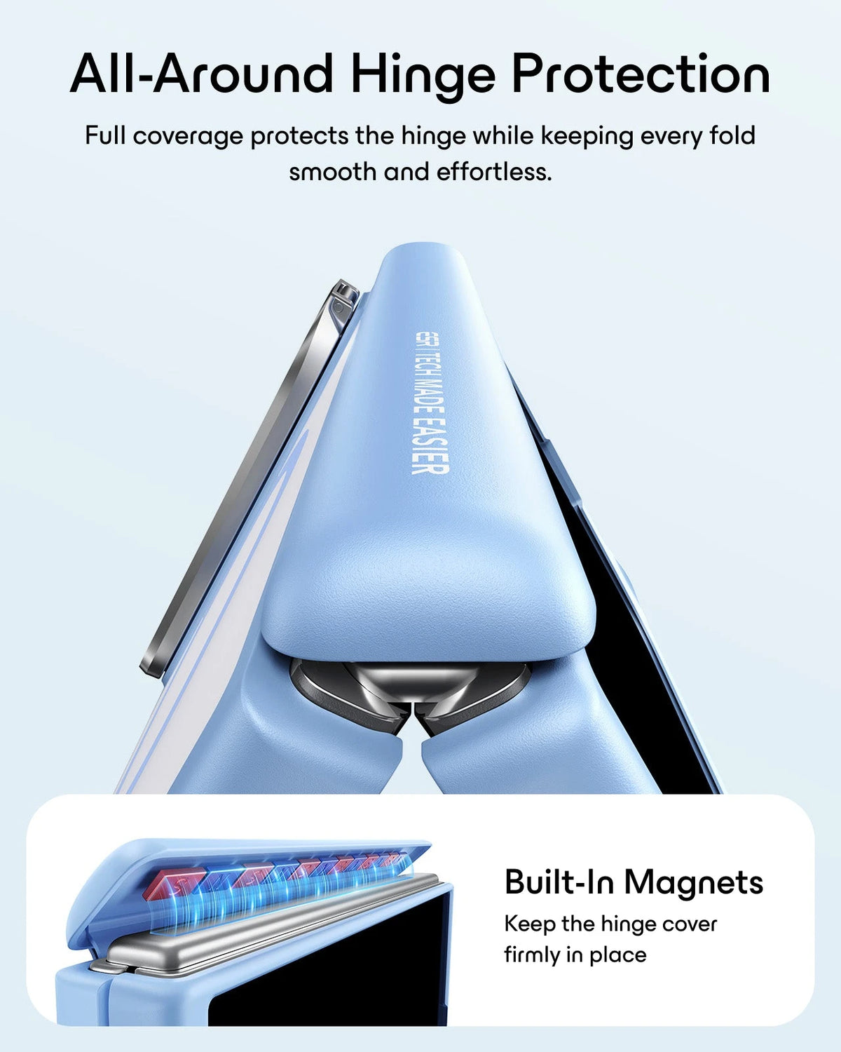 Frosted Misty Blue iPhone 18 Pro Max Magsafe Slim Phone Case with Stand All-Around Hinge Protection