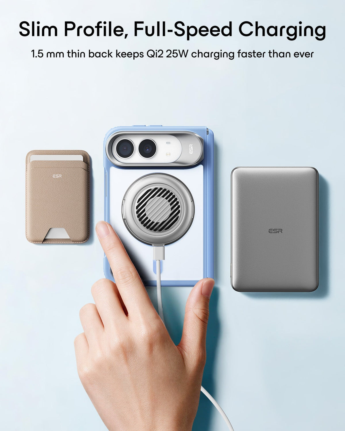 Frosted Misty Blue iPhone 18 Pro Max Magsafe Slim Phone Case with Stand Slim Profile, Full-Speed Charging