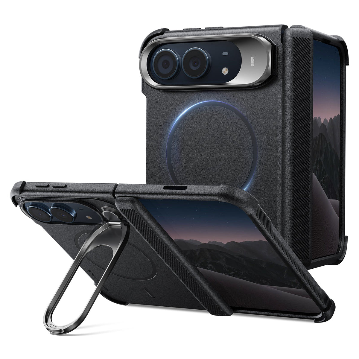 ESR iPhone Duo Cyber Tough Magnetic Case with rotating Flex Stand in Black