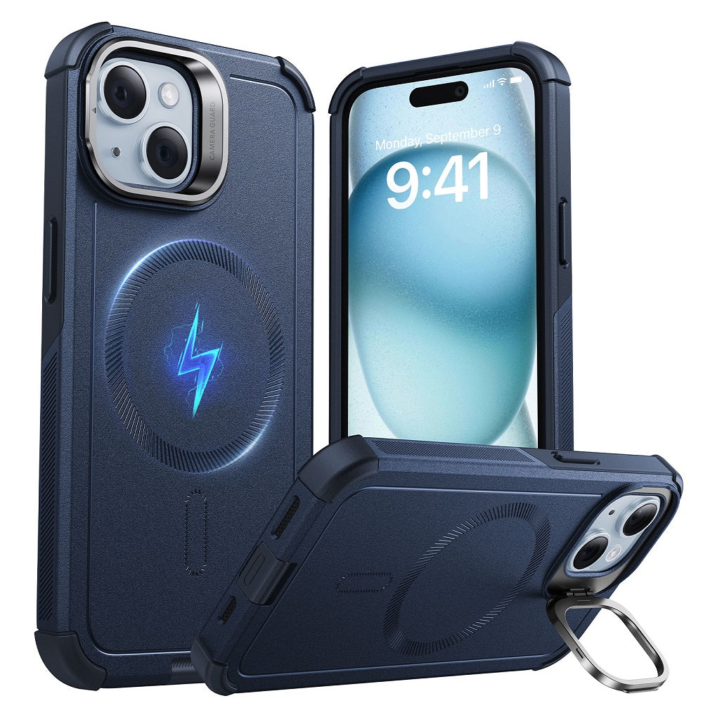iPhone 15 Cyber Tough Case with Stash Stand (HaloLock) - Dark Blue ESR ESR