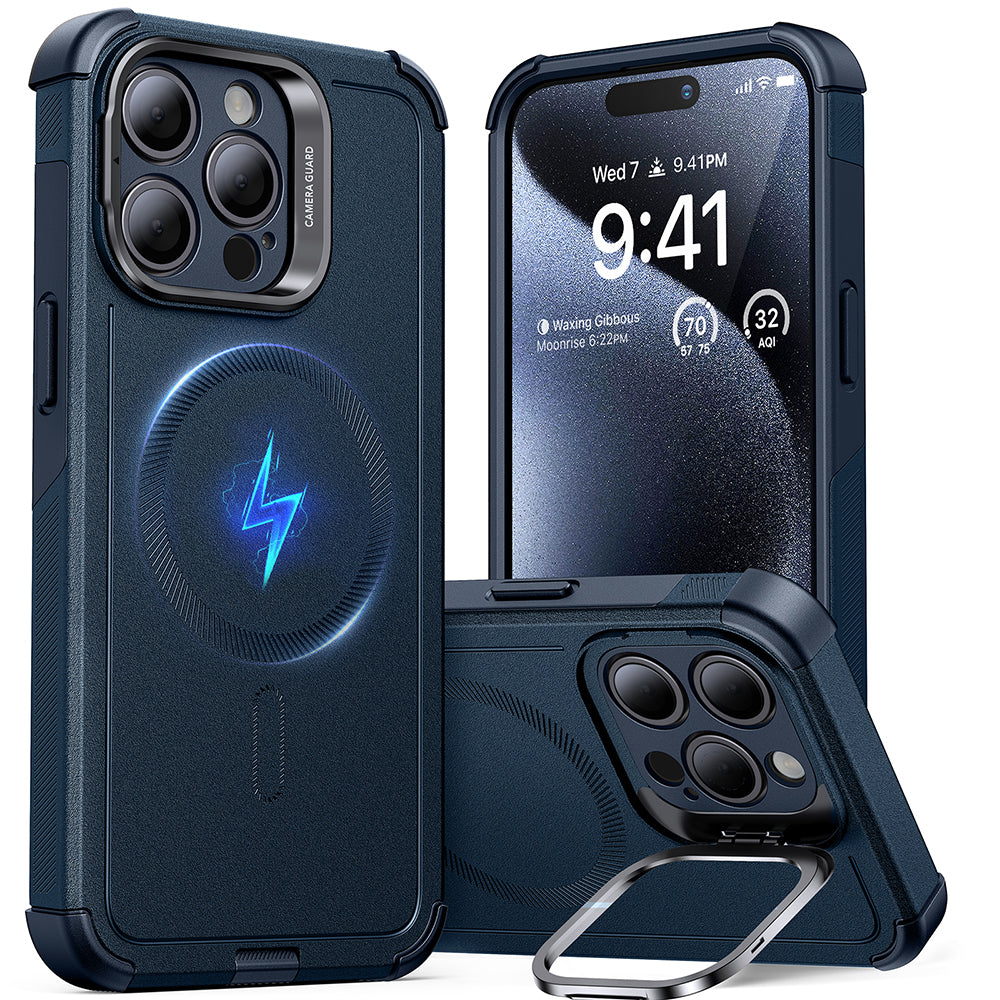iPhone 15 Pro Cyber Tough Case with Stash Stand (HaloLock) - Dark Blue ESR ESR