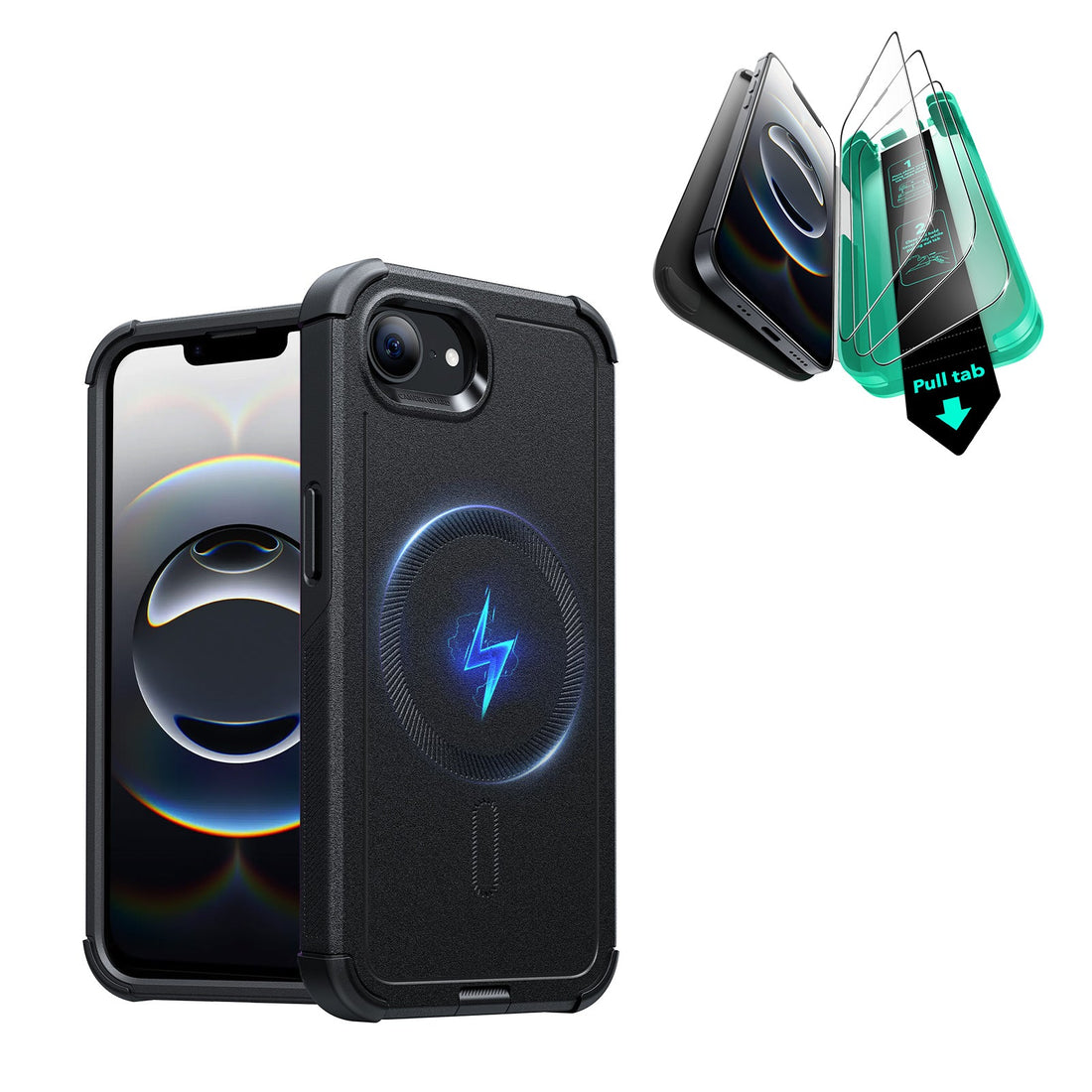 iPhone 16e HaloLock Cyber Tough Case Protection Bundle - Black - ESR 