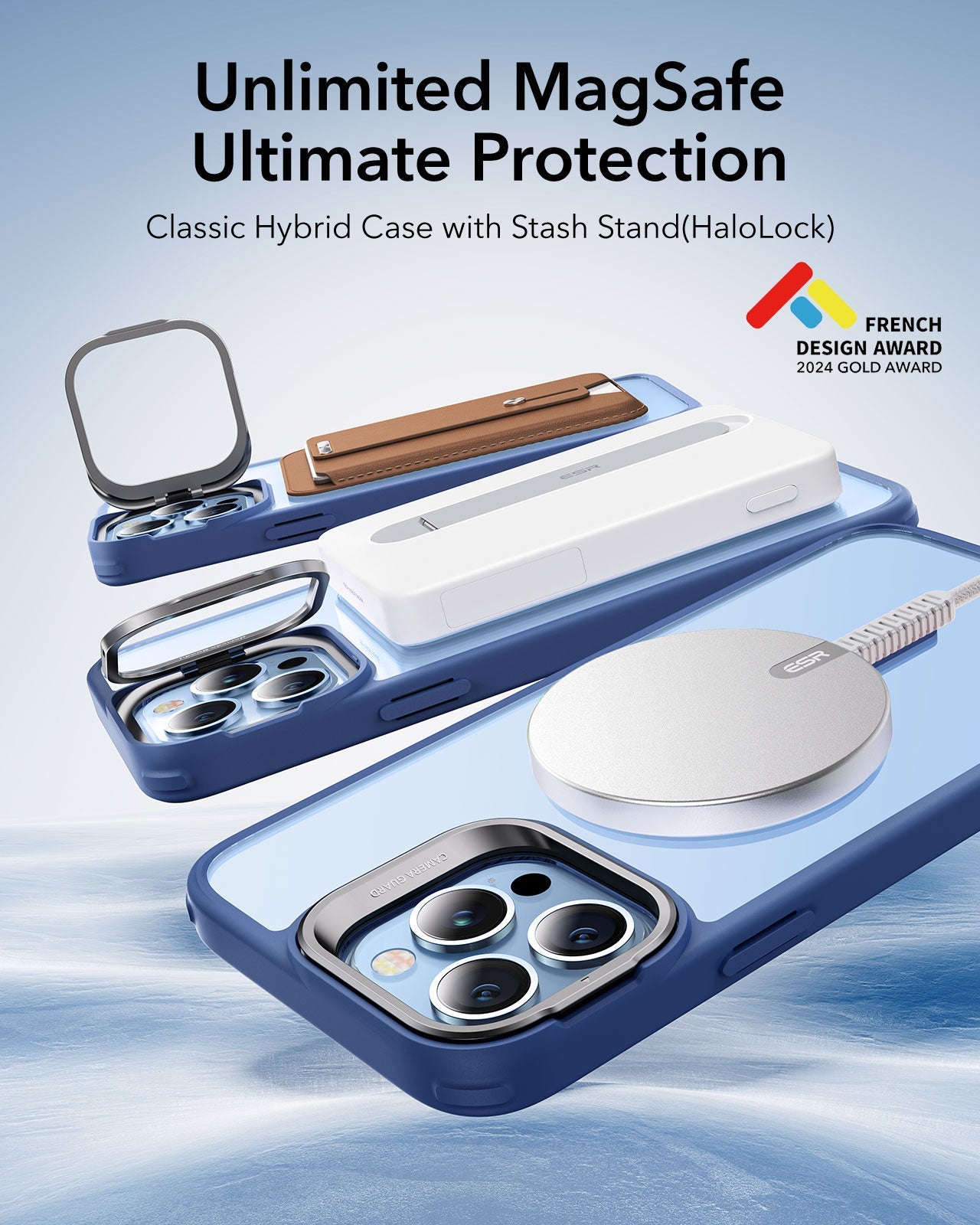 iPhone 13 Pro Max Classic Hybrid Case with Stash Stand (HaloLock) - Clear Blue ESR ESR