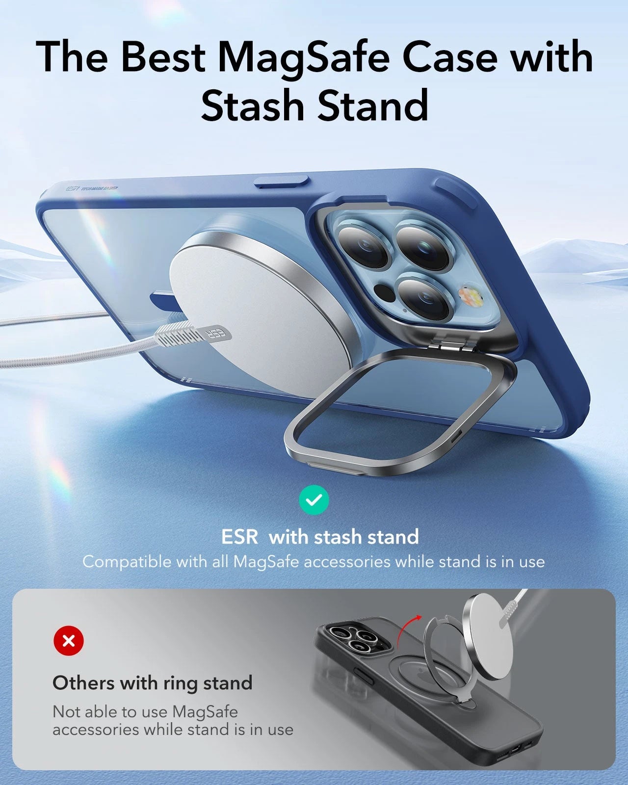 iPhone 13 Pro Max Classic Hybrid Case with Stash Stand (HaloLock) - Clear Blue ESR ESR