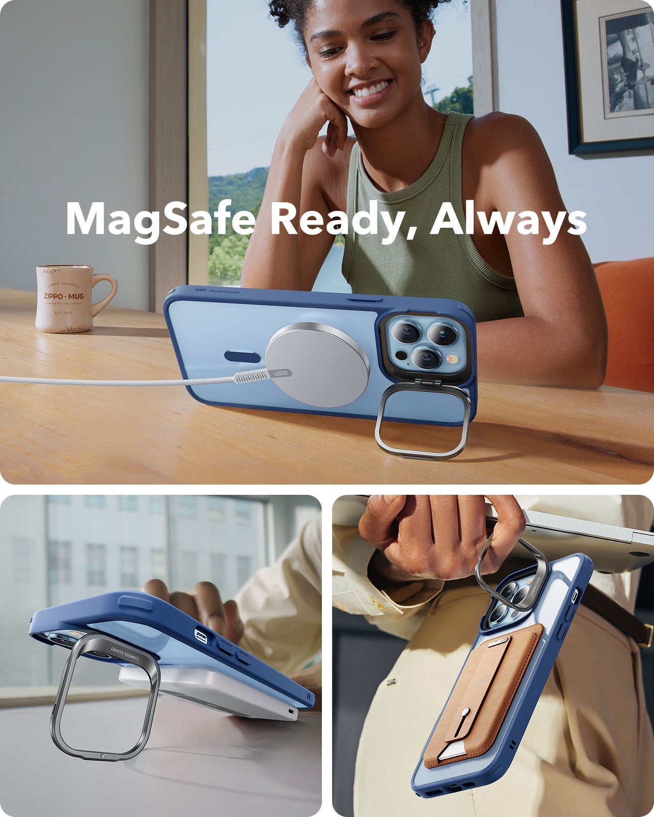 iPhone 13 Pro Max Classic Hybrid Case with Stash Stand (HaloLock) - Clear Blue ESR ESR