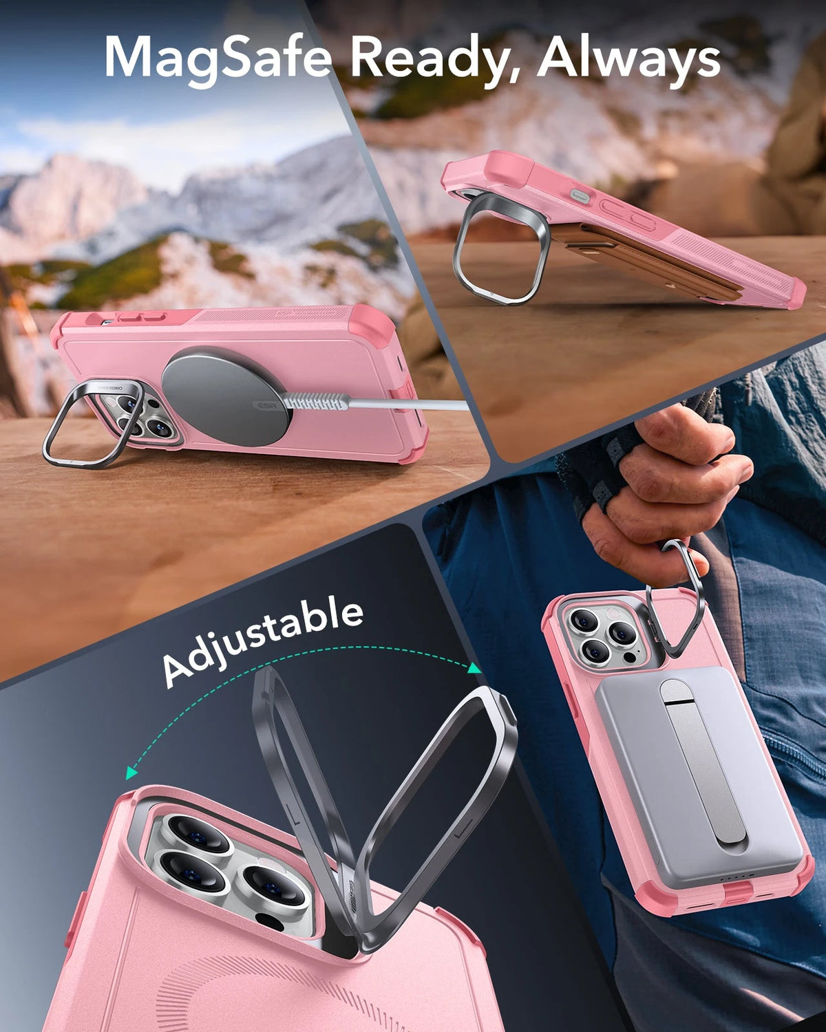 Pink Magsafe Case iPhone 13 Pro Max Pink Cyber Tough MagSafe Case with Stand - ESR