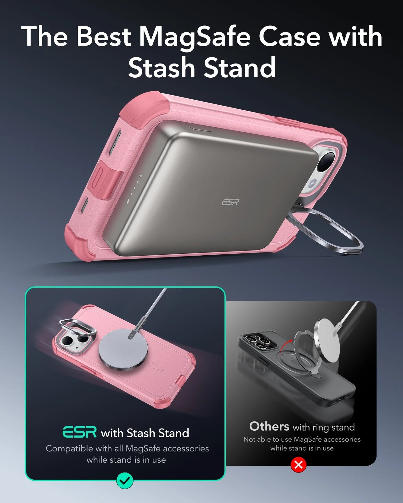 iPhone 14/13 Cyber Tough Magnetic Case (Stash Stand) - Pink ESR ESR