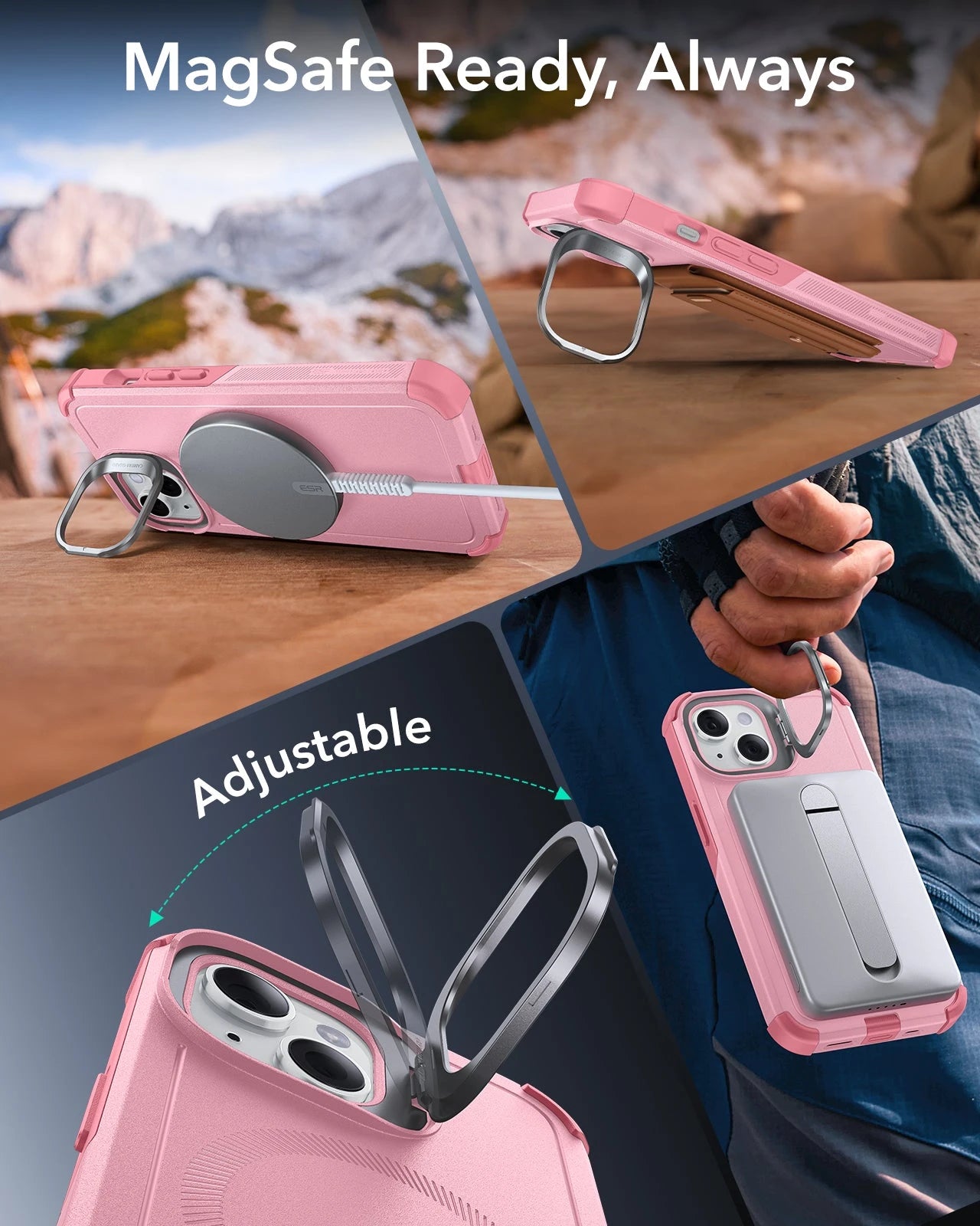 IPhone 14 13 Pink Cyber Tough MagSafe Case With Stand ESR iphone-14-13-pink-cyber-tough-magsafe-case-with-stand-esr