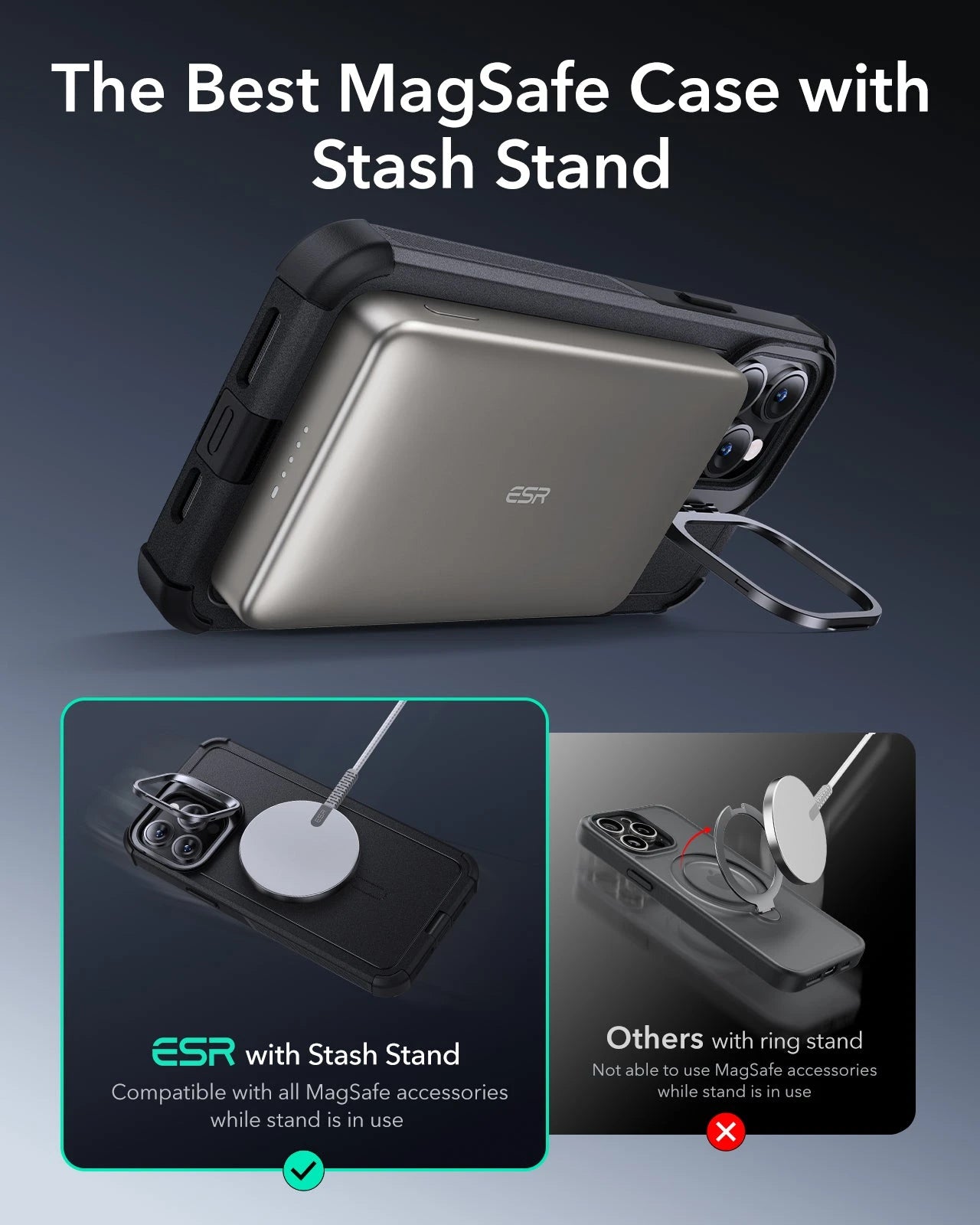 iPhone 14 Pro Cyber Tough Magnetic Case (Stash Stand) - Black ESR ESR