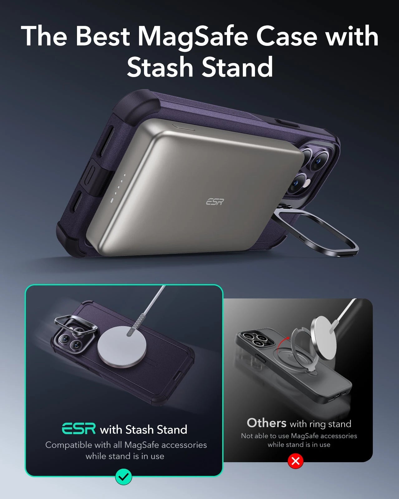iPhone 14 Pro Cyber Tough Magnetic Case (Stash Stand) - Purple ESR ESR