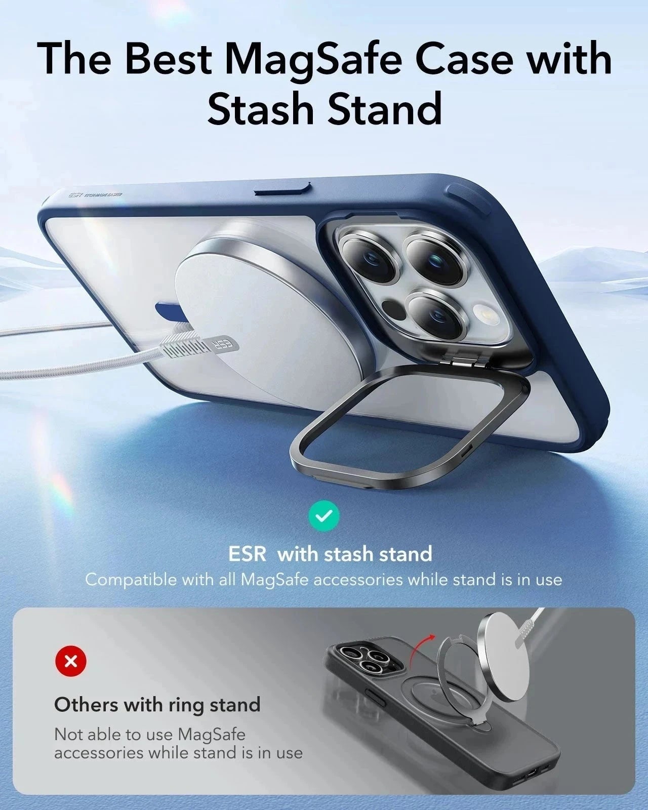 iPhone 14 Pro Max Classic Hybrid Case with Stash Stand (HaloLock) - Clear Blue ESR ESR
