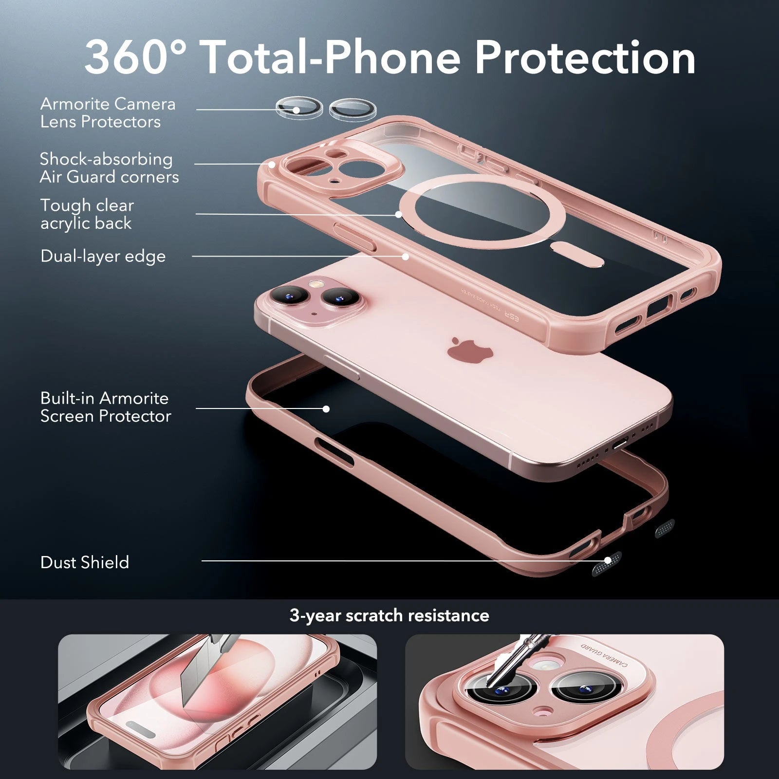 iPhone 15 Armor Tough Case (HaloLock) - Clear Pink ESR