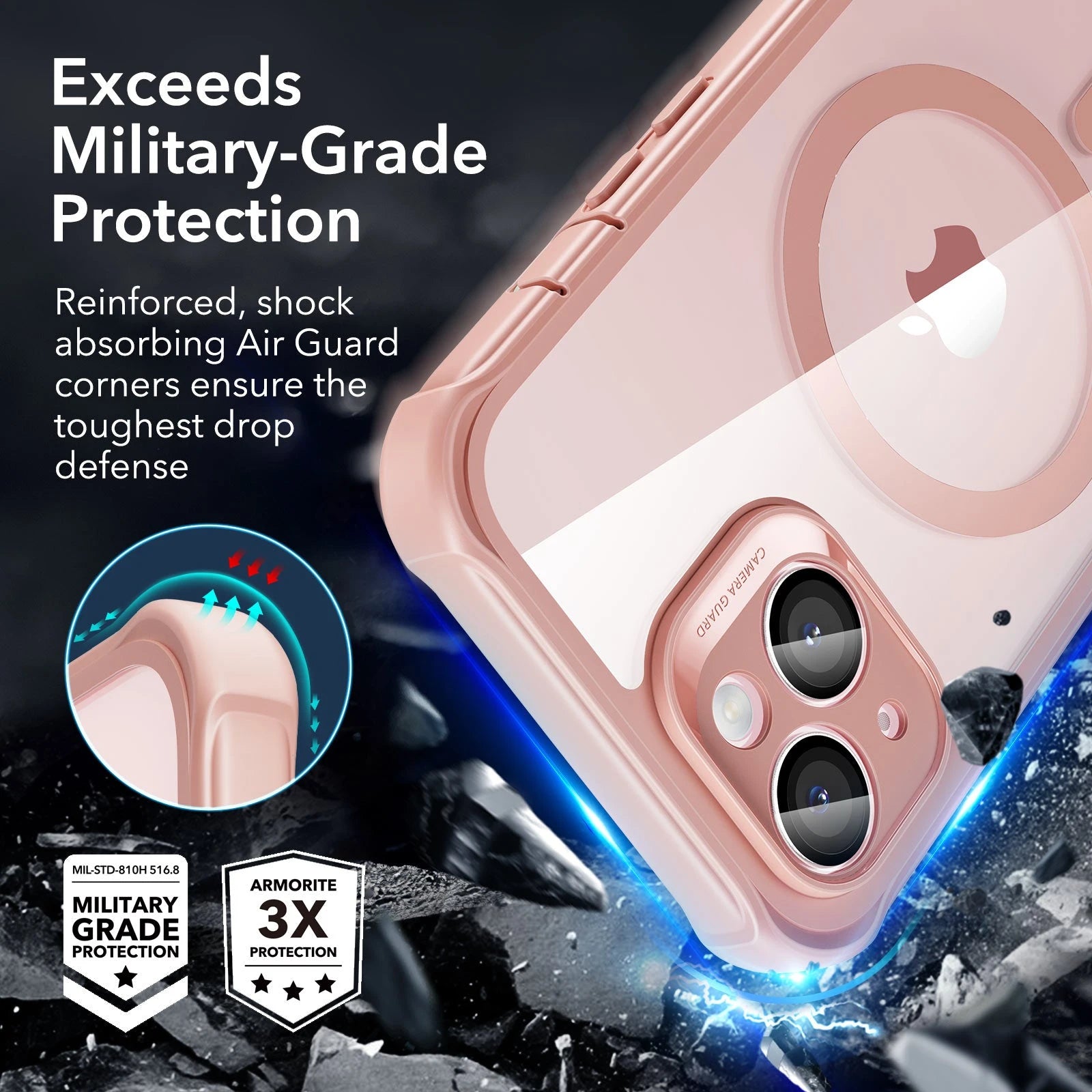 iPhone 15 Armor Tough Case (HaloLock) - Clear Pink ESR