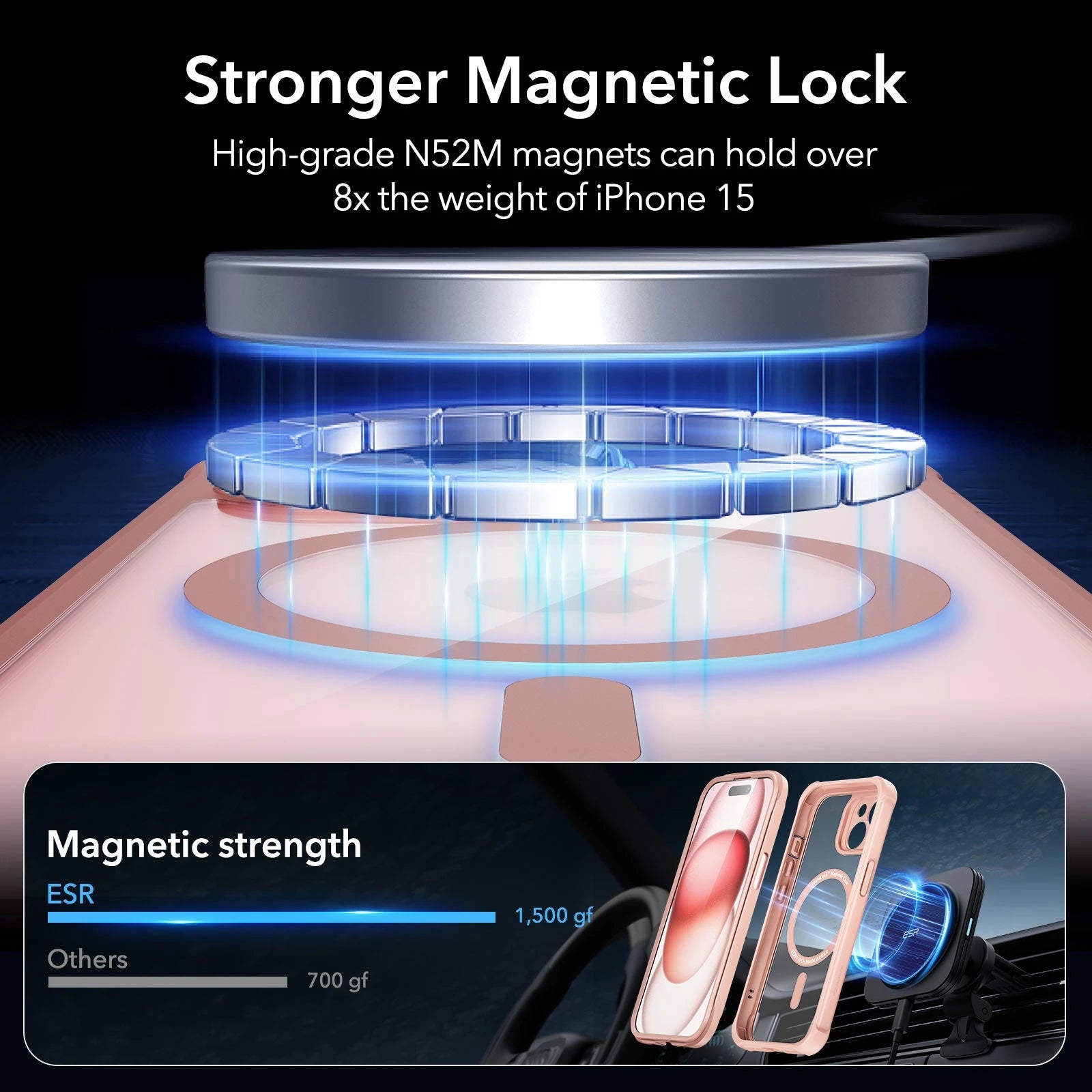 iPhone 15 Armor Tough Case (HaloLock) - Clear Pink ESR