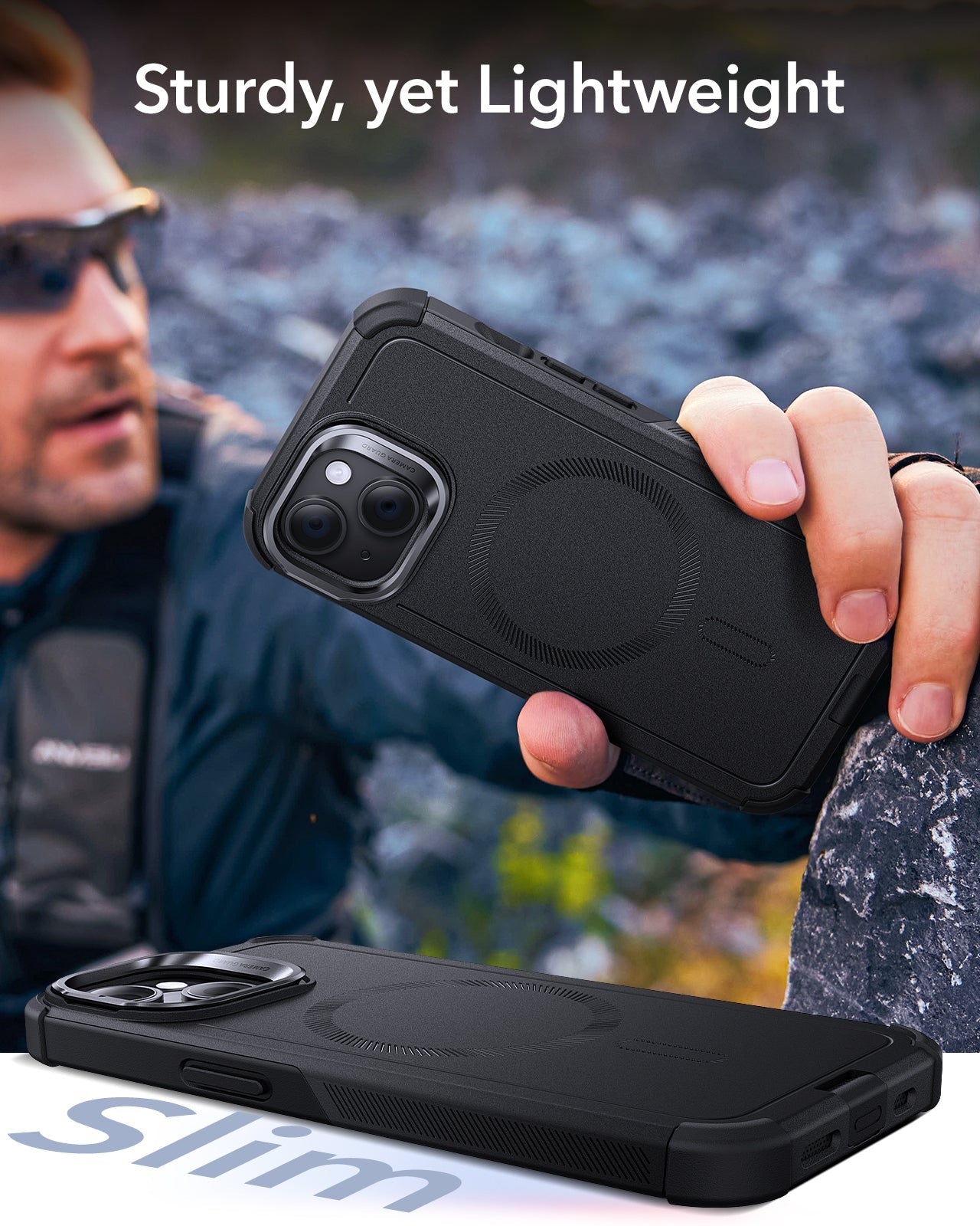 iPhone 15 Cyber Tough Case with Stash Stand (HaloLock) - Black ESR ESR