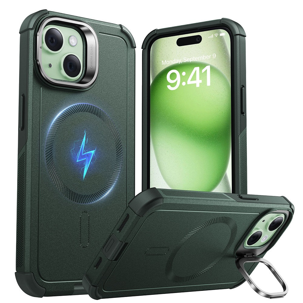 iPhone 15 Cyber Tough Case with Stash Stand (HaloLock) - Green ESR ESR