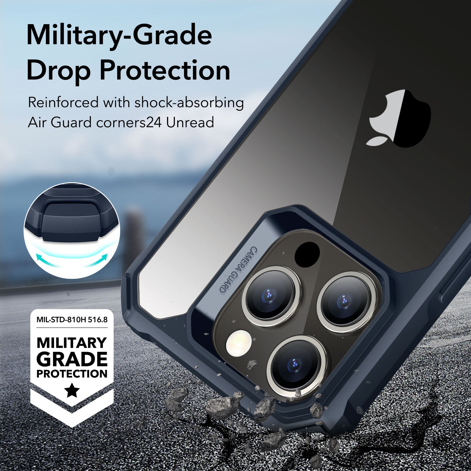iPhone 15 Pro Air Armor Clear Case - Clear Dark Blue ESR ESR