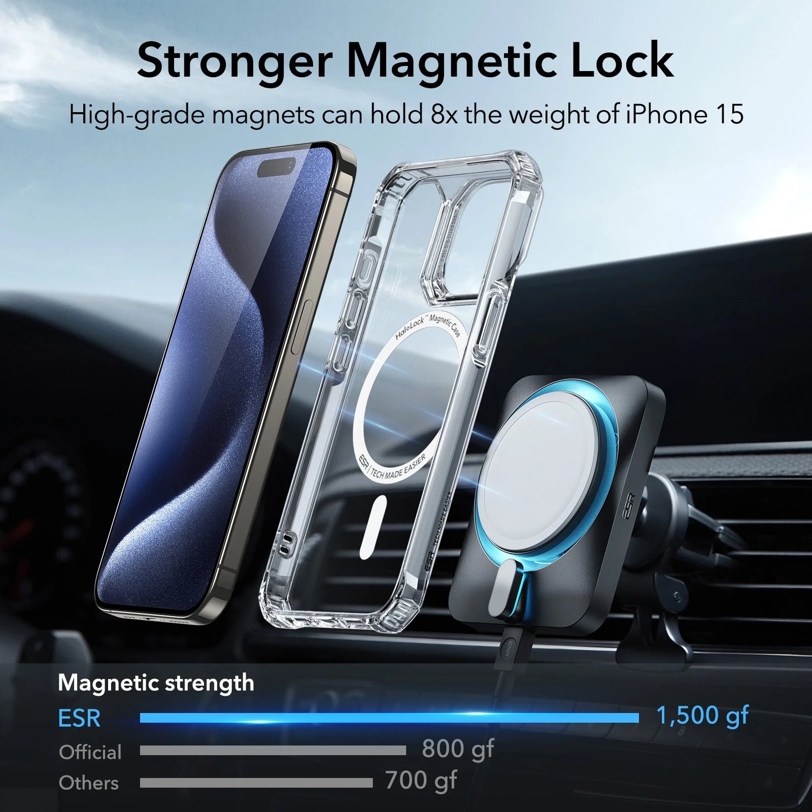 iPhone 15 Pro Air Armor Clear Case Set (HaloLock) - Clear Dark Blue ESR ESR