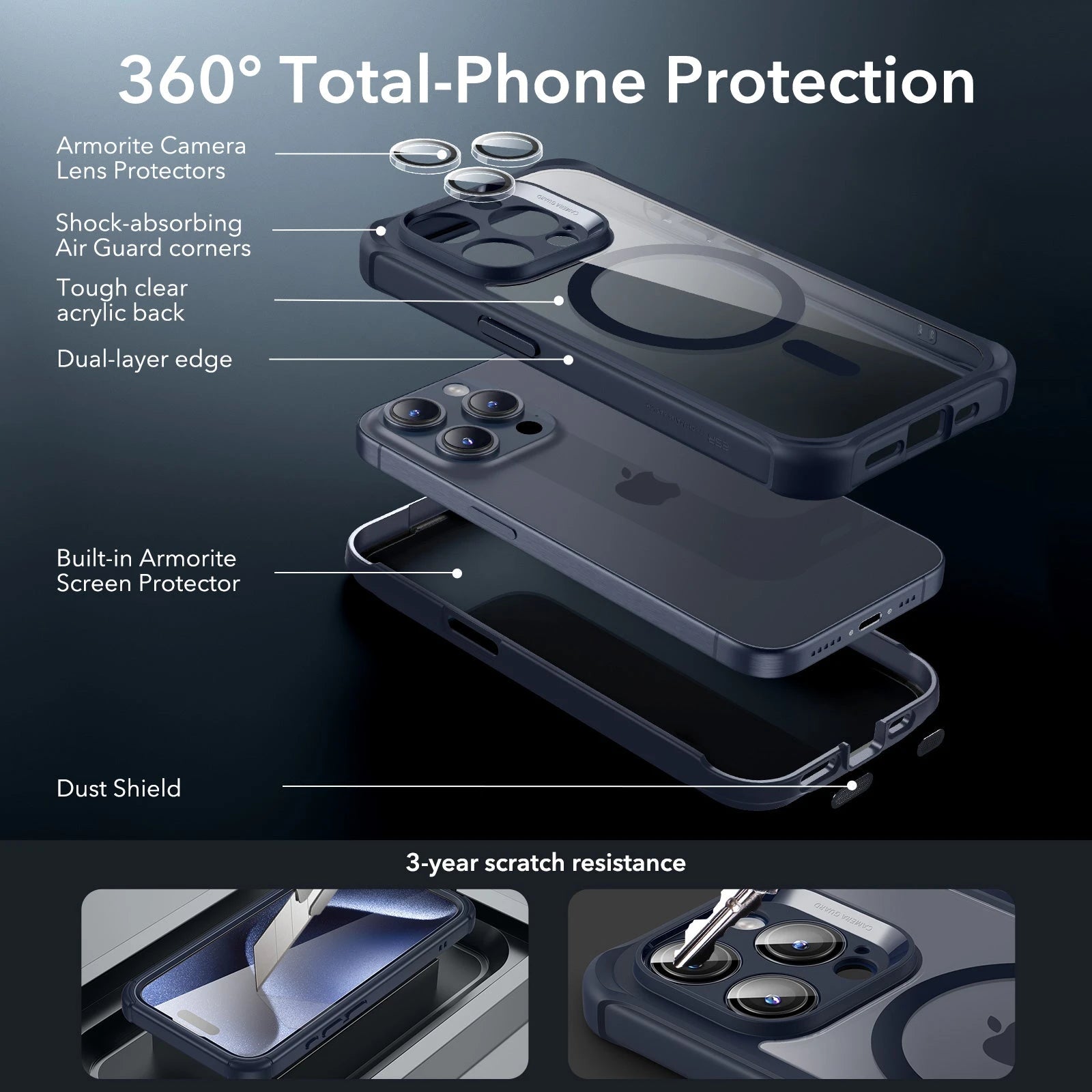 iPhone 15 Pro Armor Tough Case (HaloLock) - Clear Dark Blue ESR ESR