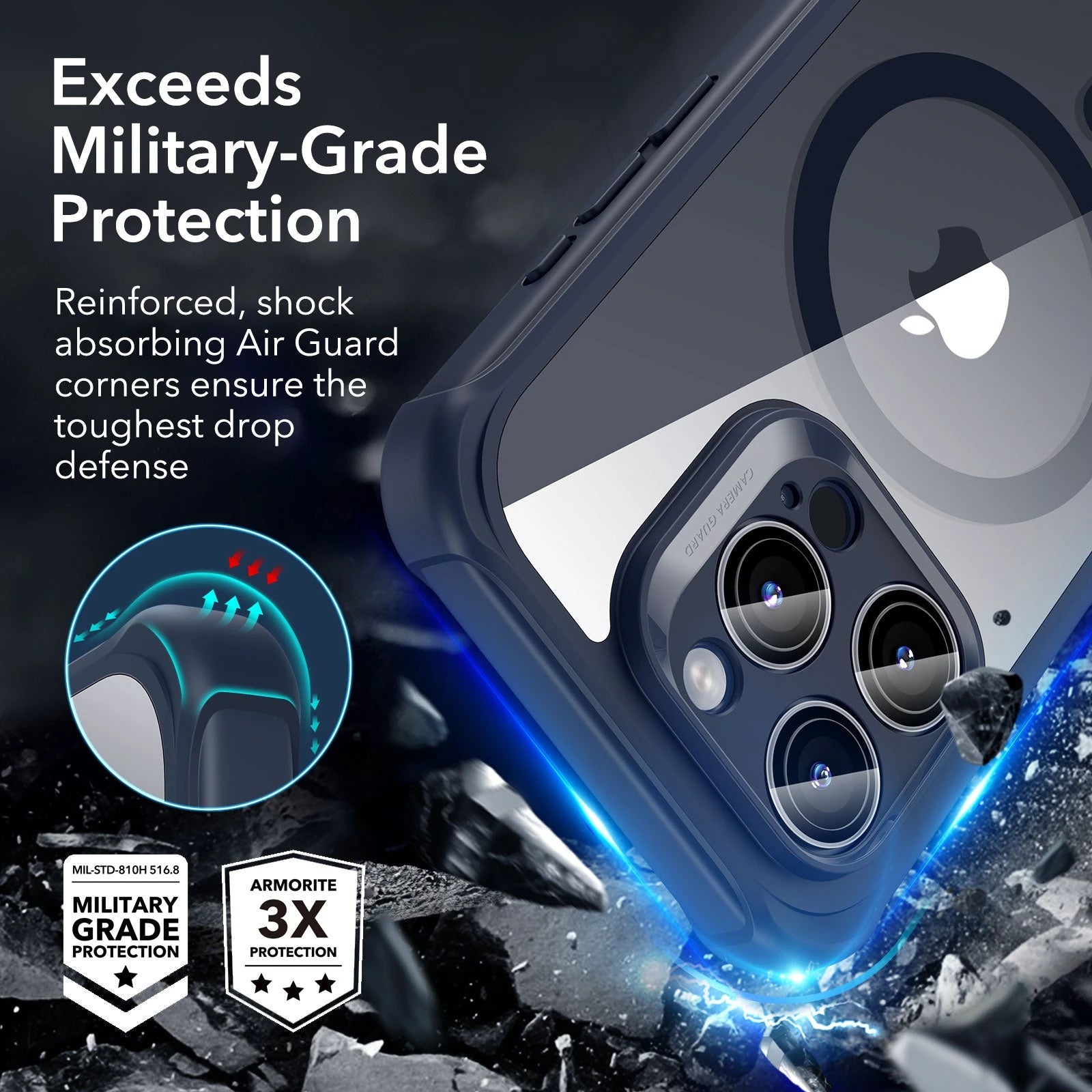 iPhone 15 Pro Armor Tough Case (HaloLock) - Clear Dark Blue ESR ESR