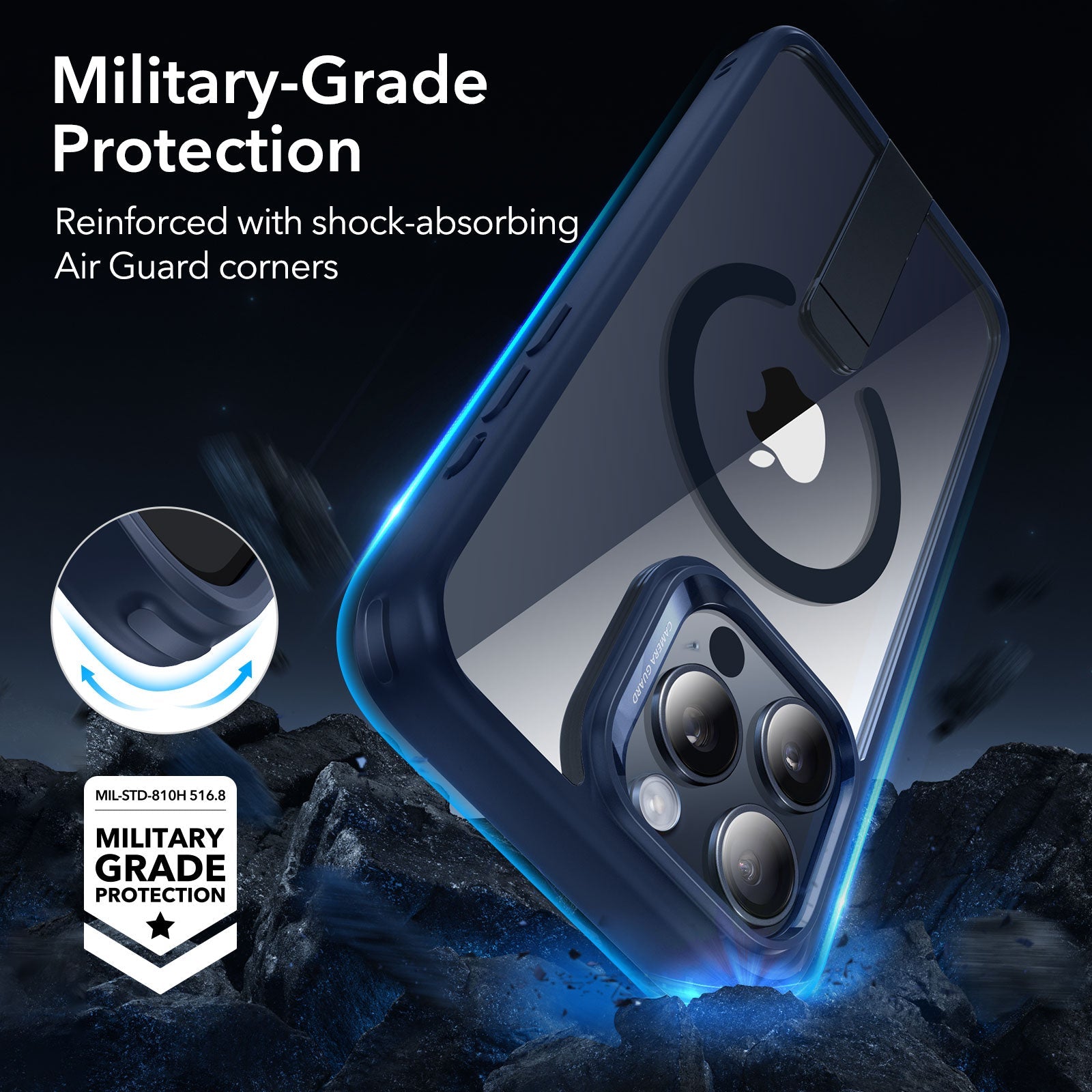 iPhone 15 Pro Boost Flickstand Case (HaloLock) - Clear Dark Blue ESR