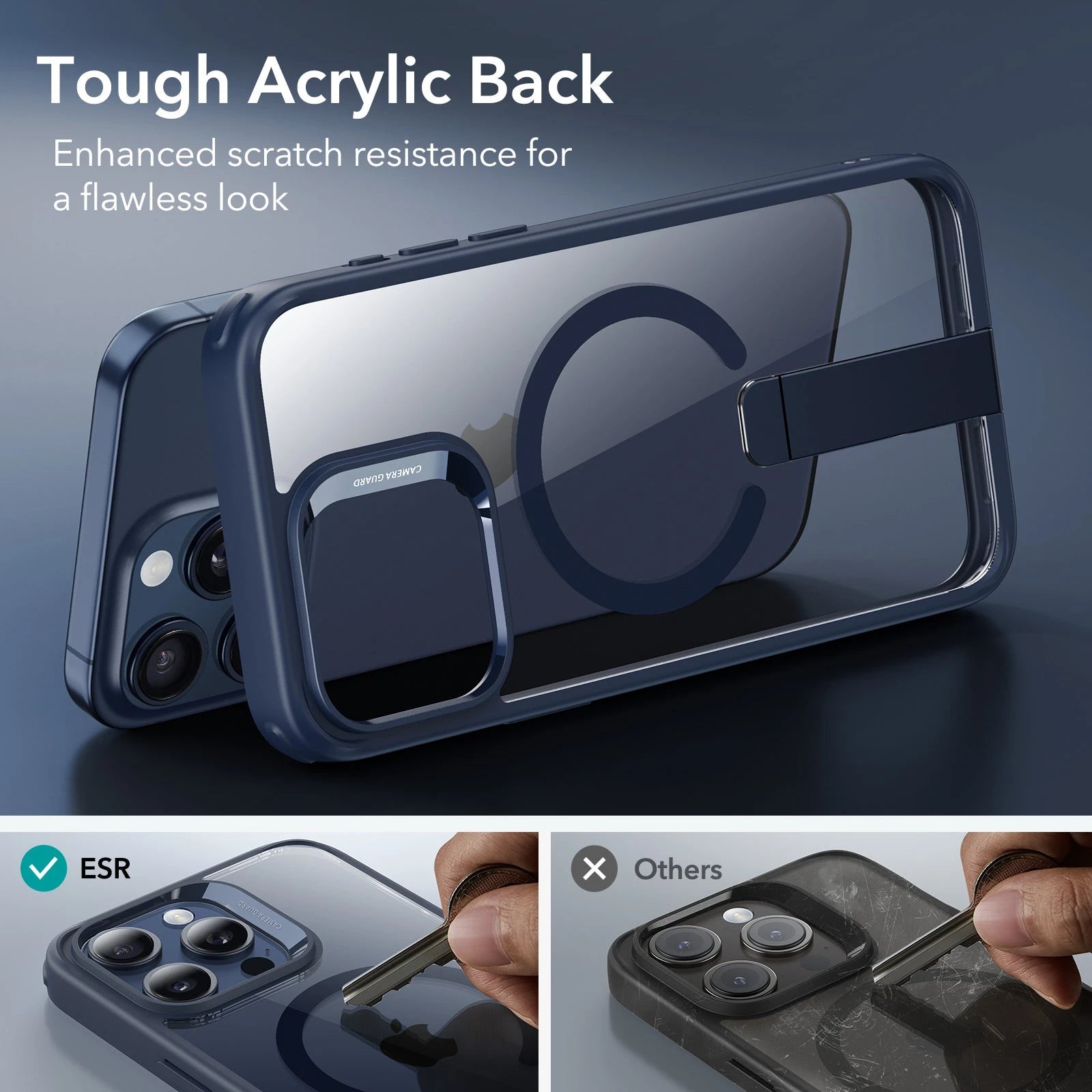 iPhone 15 Pro Boost Flickstand Case (HaloLock) - Clear Dark Blue ESR