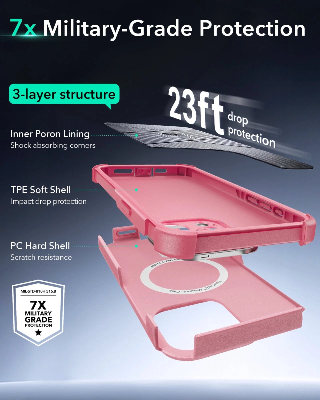 iPhone 15 Pro Cyber Tough Case with Stash Stand (HaloLock) - Pink ESR ESR