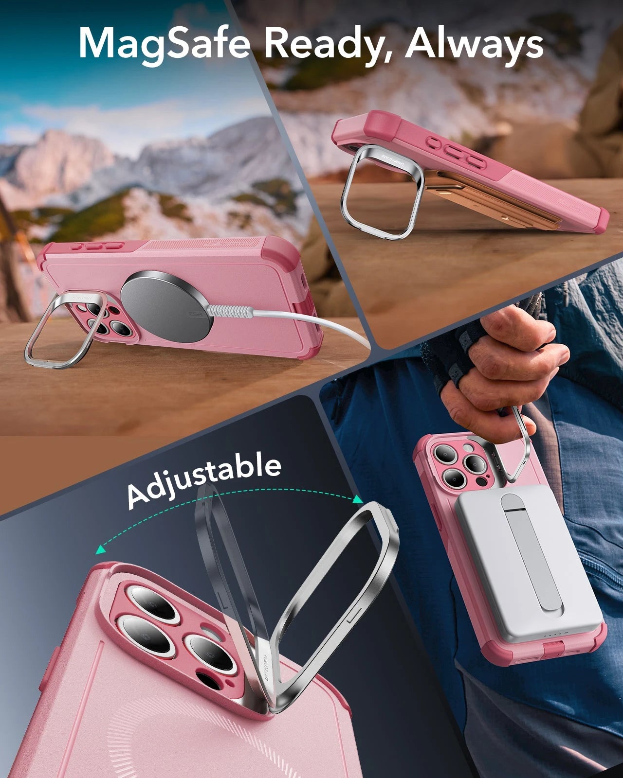 iPhone 15 Pro Cyber Tough Case with Stash Stand (HaloLock) - Pink ESR ESR