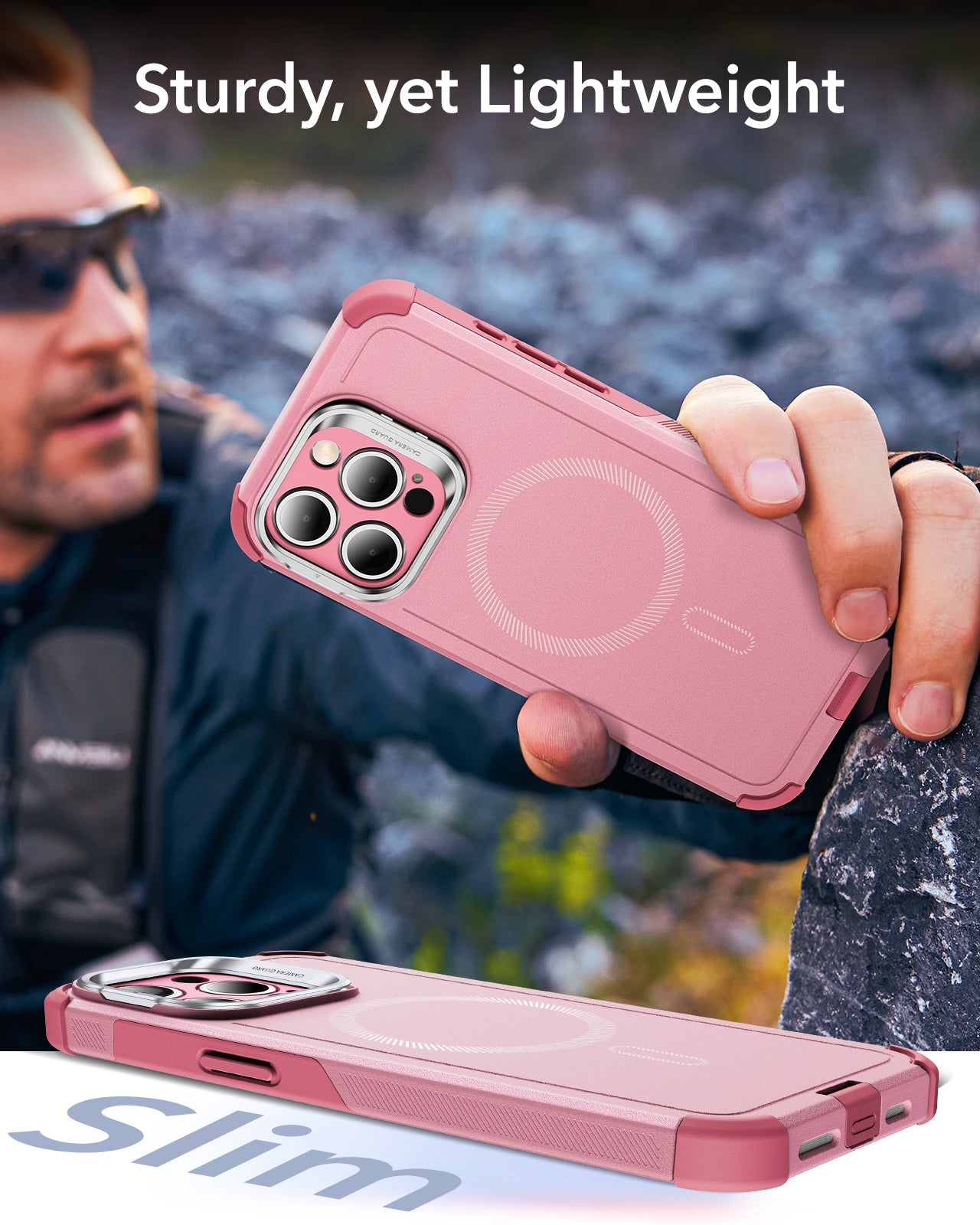 iPhone 15 Pro Cyber Tough Case with Stash Stand (HaloLock) - Pink ESR ESR