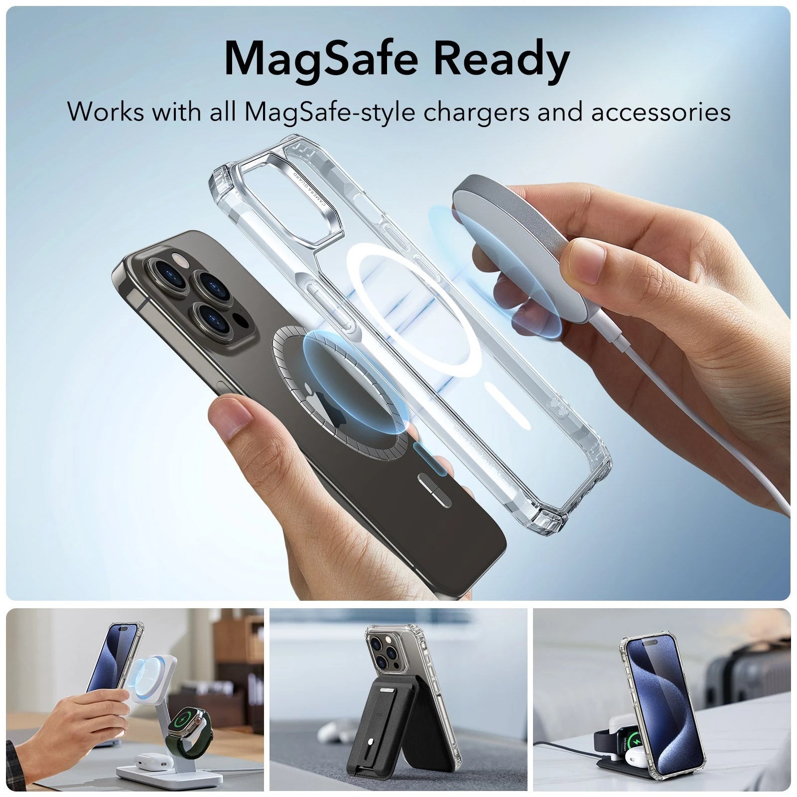 iPhone 15 Pro Max Air Armor Clear Case Set (HaloLock) - Clear Dark Blue ESR ESR
