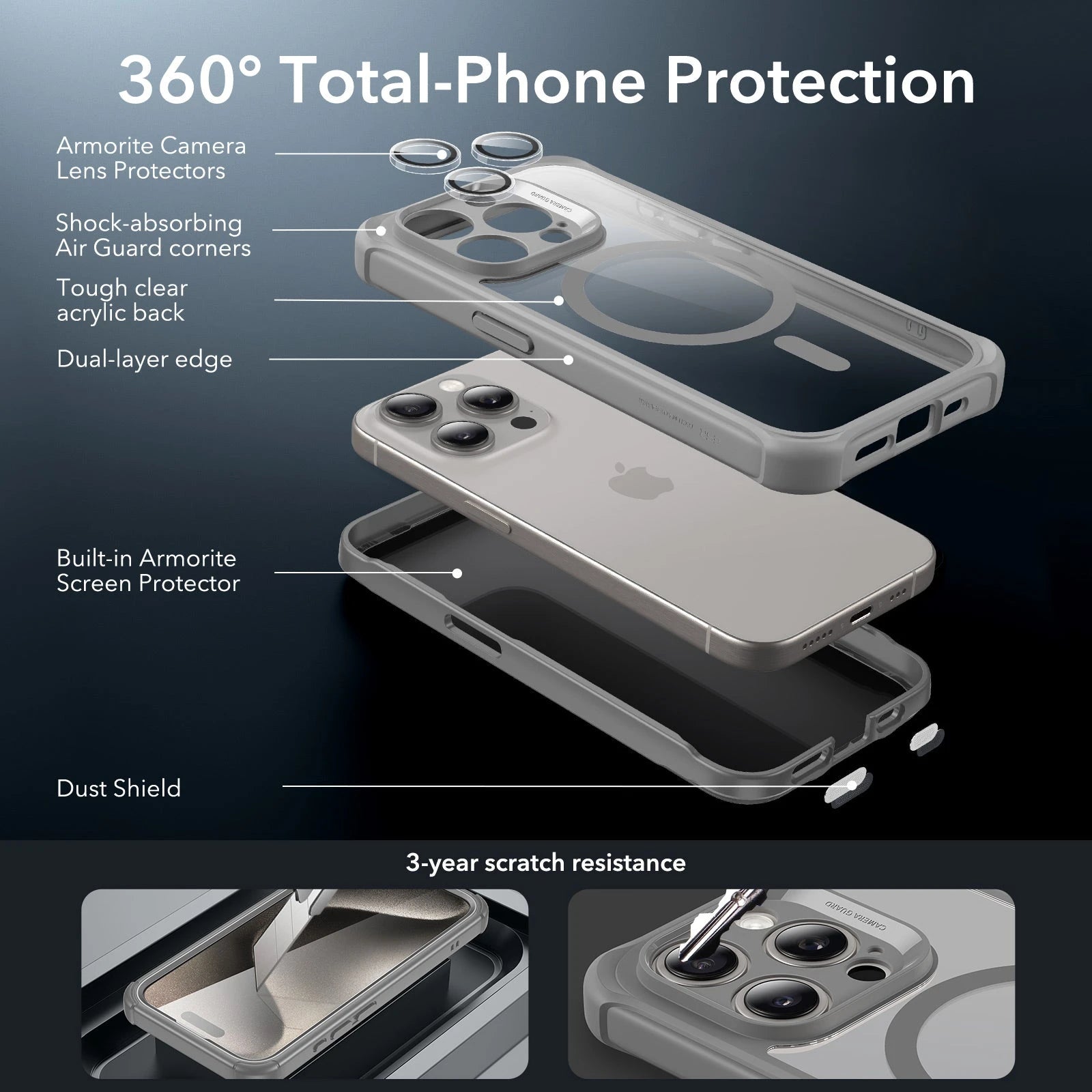 iPhone 15 Pro Max Armor Tough Case (HaloLock) - Clear Grey ESR ESR