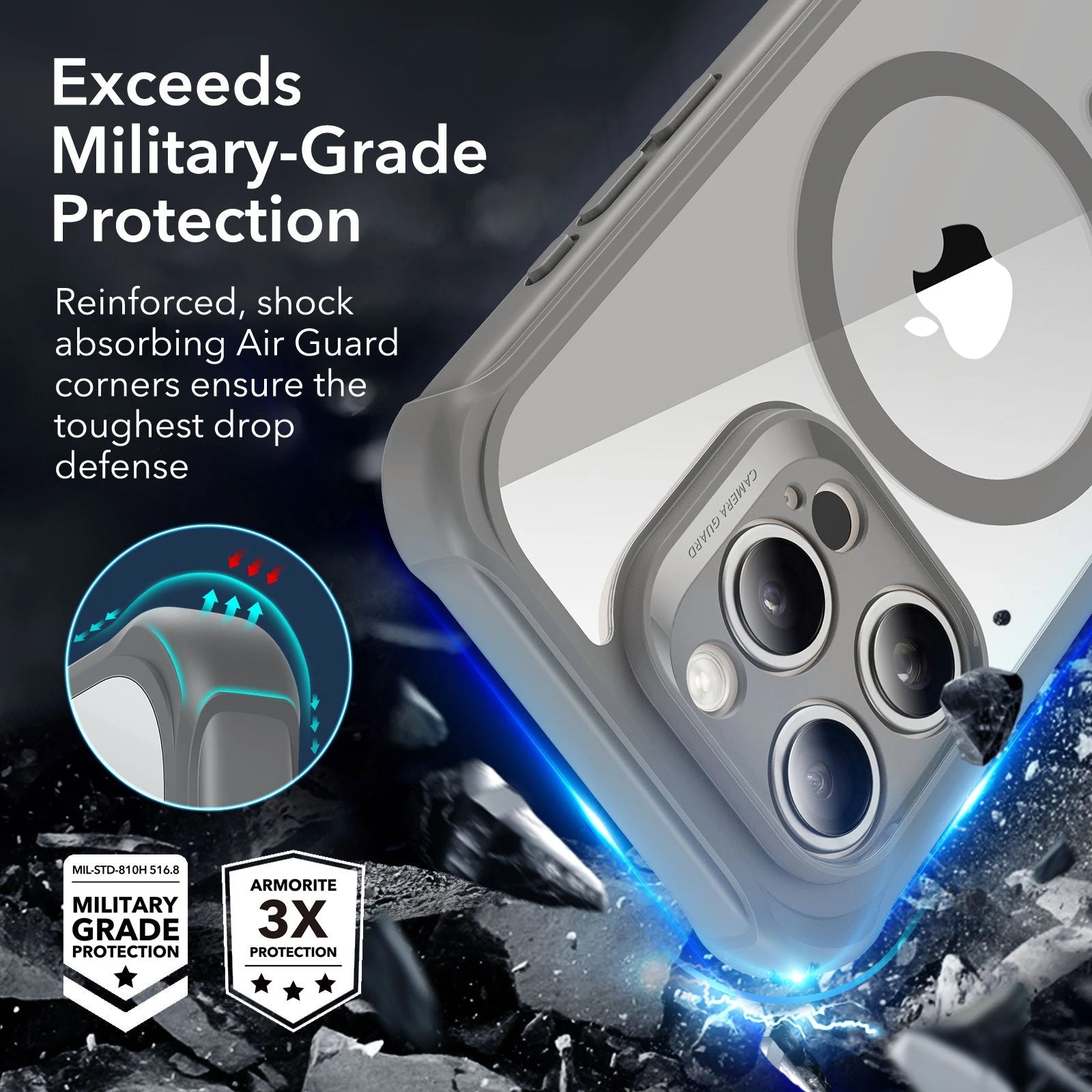 iPhone 15 Pro Max Armor Tough Case (HaloLock) - Clear Grey ESR ESR