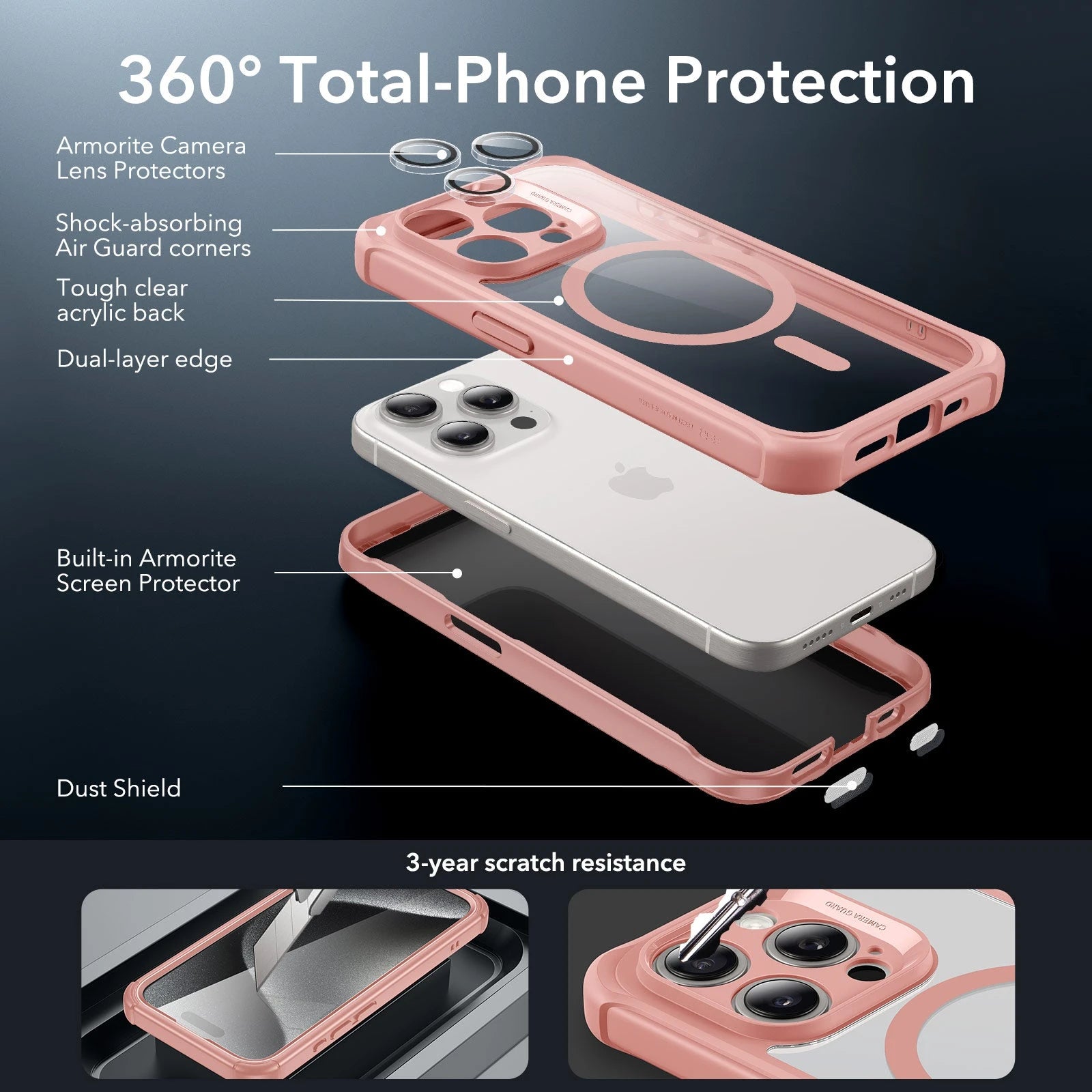 iPhone 15 Pro Max Armor Tough Case (HaloLock) - Clear Pink ESR