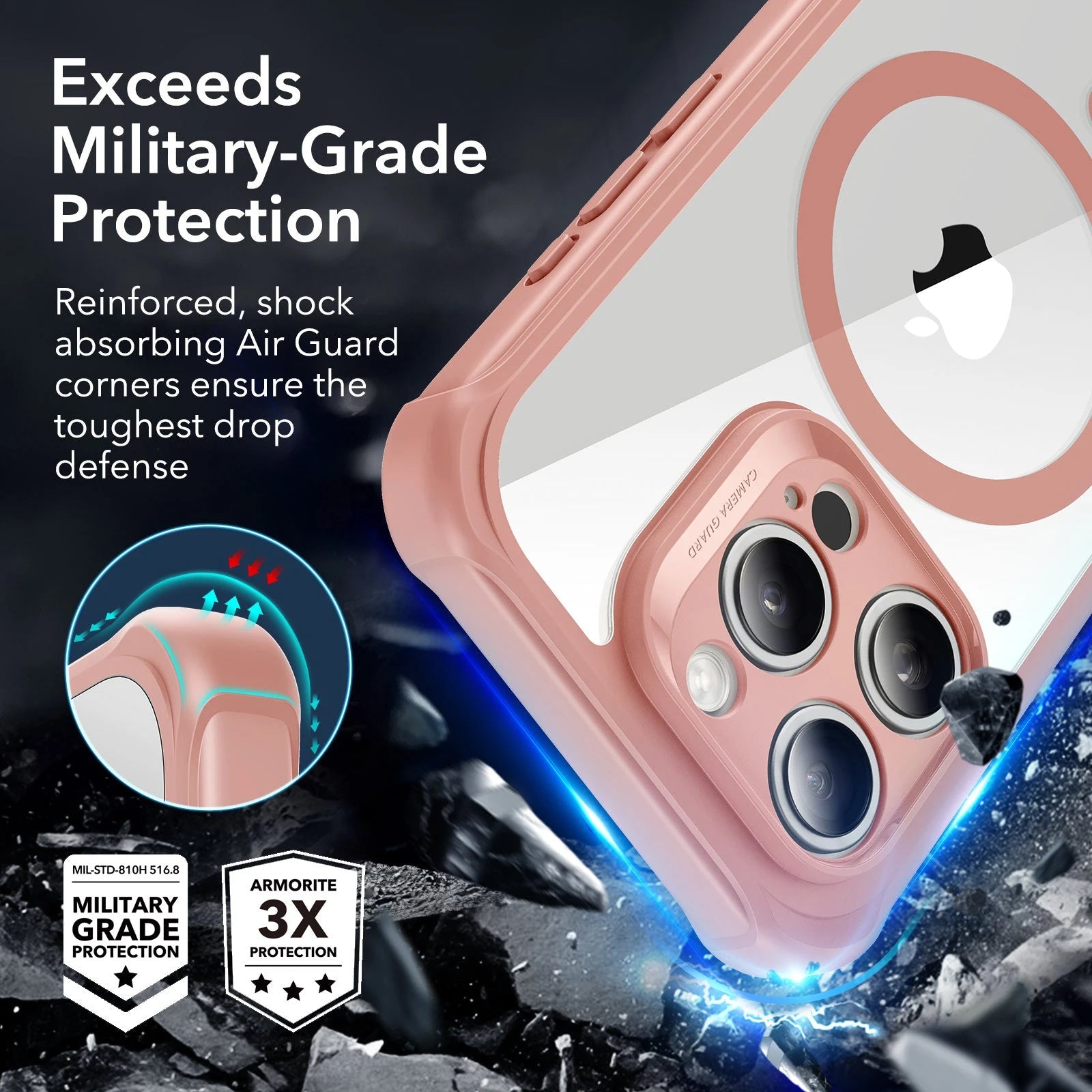 iPhone 15 Pro Max Armor Tough Case (HaloLock) - Clear Pink ESR
