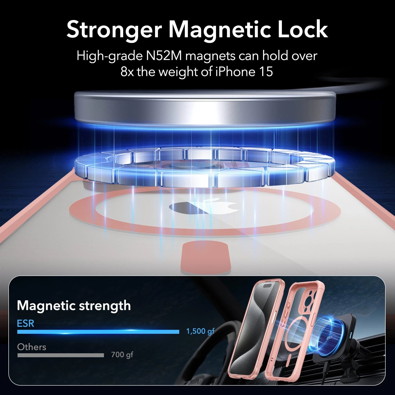 iPhone 15 Pro Max Armor Tough Case (HaloLock) - Clear Pink ESR
